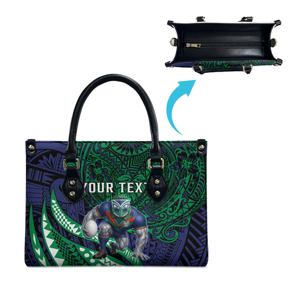 Personalised New Zealand Warriors Leather Bag Polynesian Tribal Art Style With Fierce Warrior Mascot