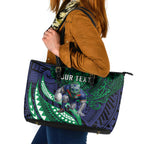 Personalised New Zealand Warriors Leather Tote Bag Polynesian Tribal Art Style With Fierce Warrior Mascot