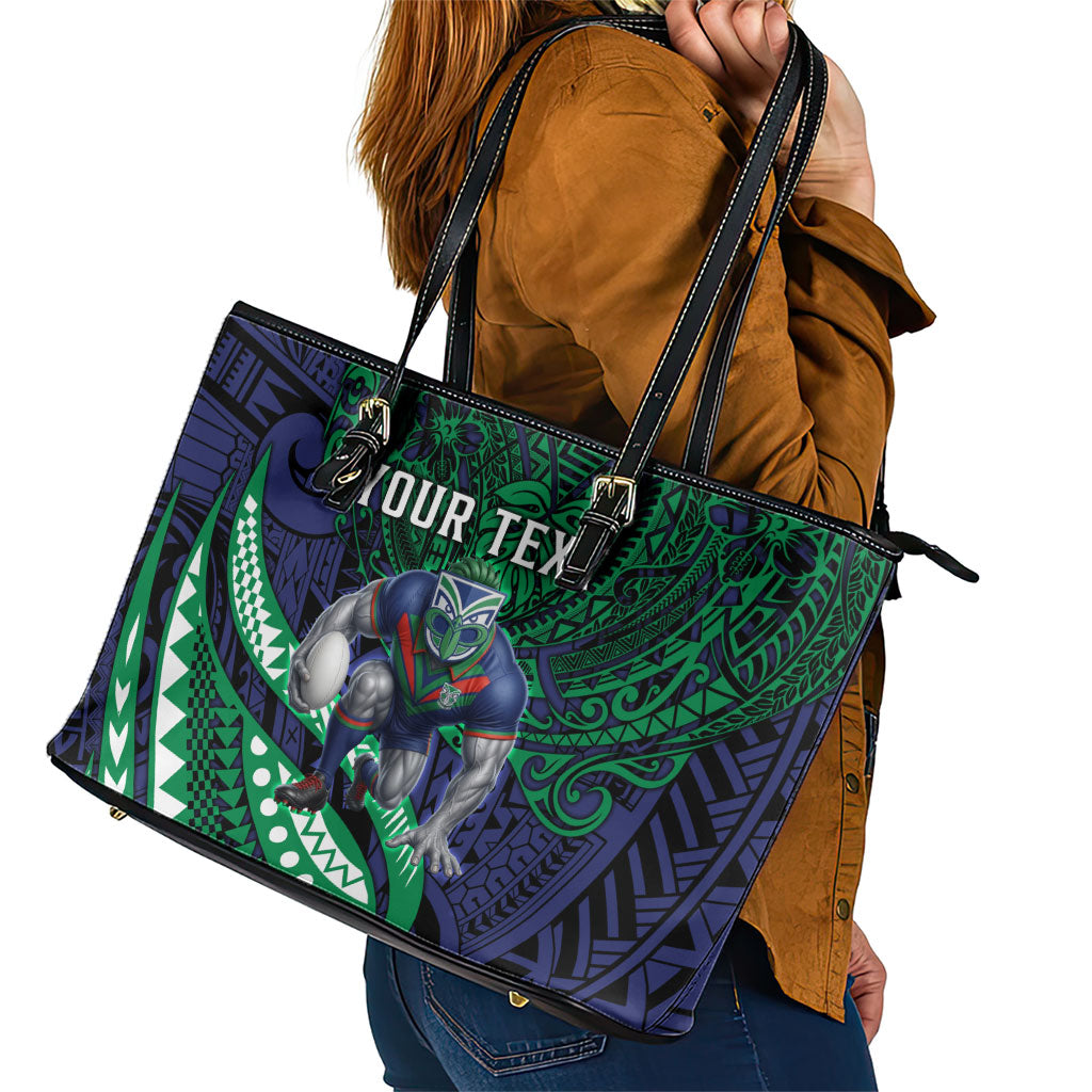 Personalised New Zealand Warriors Leather Tote Bag Polynesian Tribal Art Style With Fierce Warrior Mascot