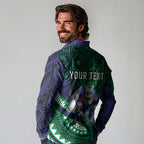 Personalised New Zealand Warriors Long Sleeve Polo Shirt Polynesian Tribal Art Style With Fierce Warrior Mascot