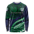 Personalised New Zealand Warriors Long Sleeve Shirt Polynesian Tribal Art Style With Fierce Warrior Mascot