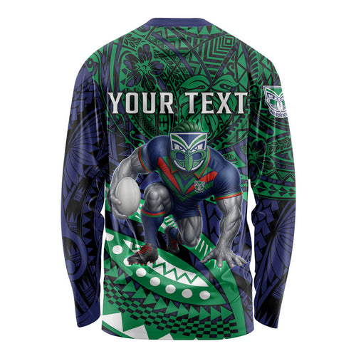 Personalised New Zealand Warriors Long Sleeve Shirt Polynesian Tribal Art Style With Fierce Warrior Mascot