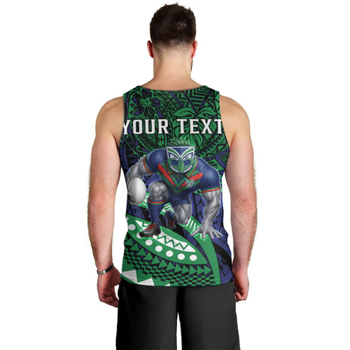 Personalised New Zealand Warriors Men Tank Top Polynesian Tribal Art Style With Fierce Warrior Mascot