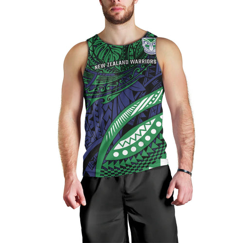 Personalised New Zealand Warriors Men Tank Top Polynesian Tribal Art Style With Fierce Warrior Mascot
