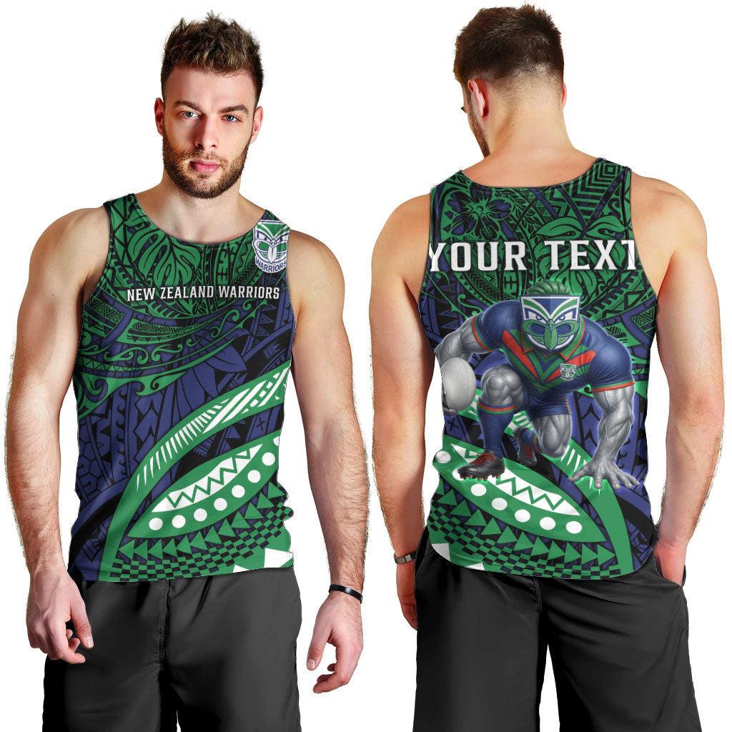 Personalised New Zealand Warriors Men Tank Top Polynesian Tribal Art Style With Fierce Warrior Mascot