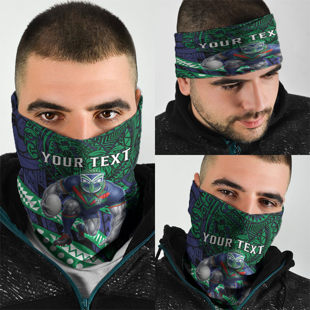 Personalised New Zealand Warriors Neck Gaiter Polynesian Tribal Art Style With Fierce Warrior Mascot