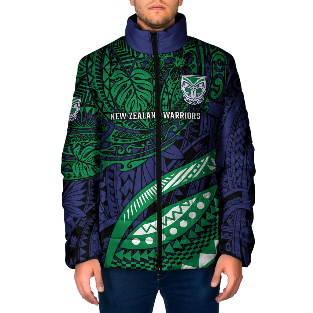 Personalised New Zealand Warriors Padded Jacket Polynesian Tribal Art Style With Fierce Warrior Mascot