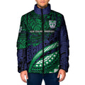 Personalised New Zealand Warriors Padded Jacket Polynesian Tribal Art Style With Fierce Warrior Mascot