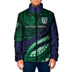 Personalised New Zealand Warriors Padded Jacket Polynesian Tribal Art Style With Fierce Warrior Mascot