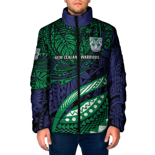 Personalised New Zealand Warriors Padded Jacket Polynesian Tribal Art Style With Fierce Warrior Mascot