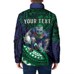 Personalised New Zealand Warriors Padded Jacket Polynesian Tribal Art Style With Fierce Warrior Mascot