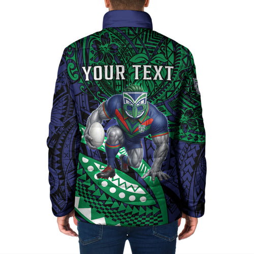 Personalised New Zealand Warriors Padded Jacket Polynesian Tribal Art Style With Fierce Warrior Mascot