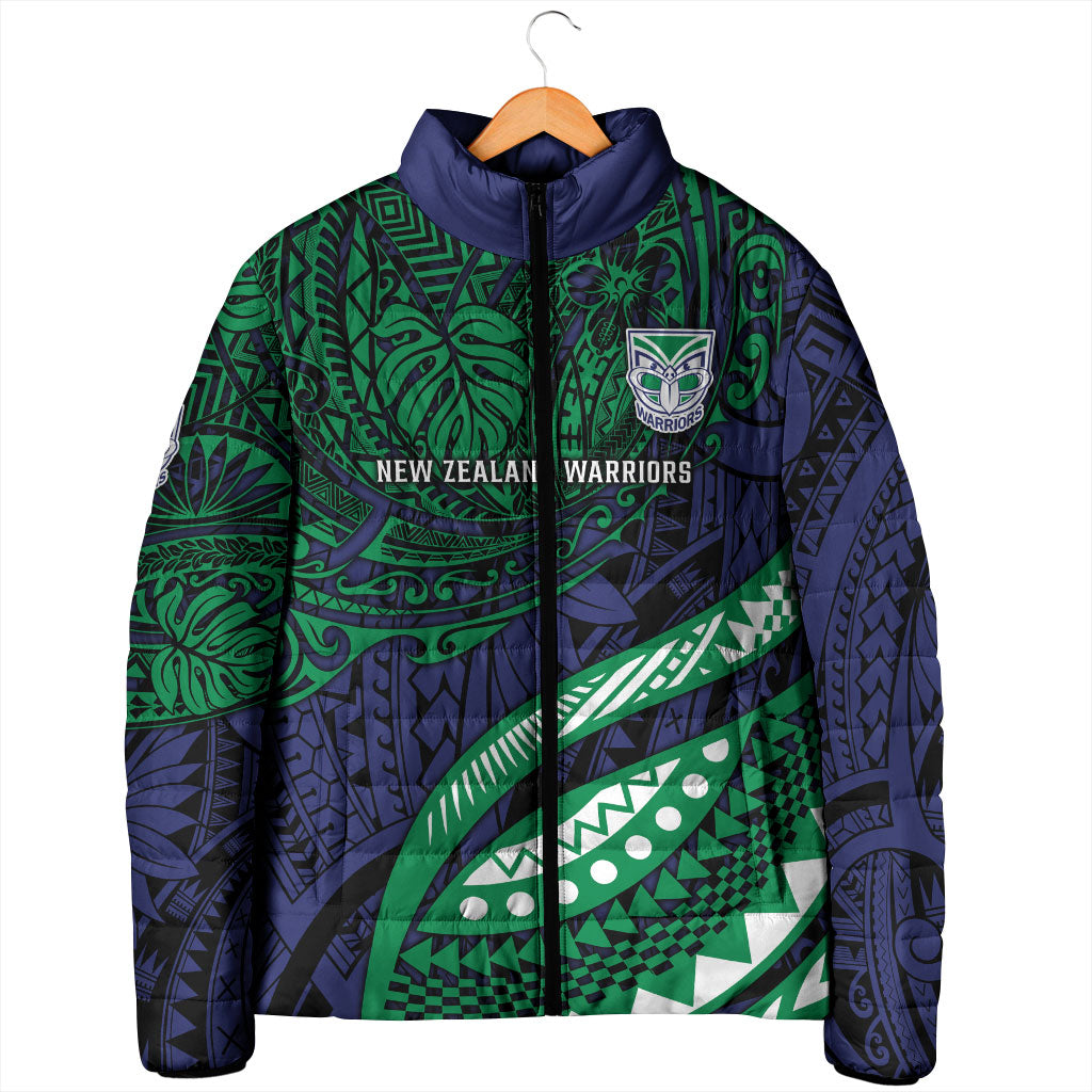 Personalised New Zealand Warriors Padded Jacket Polynesian Tribal Art Style With Fierce Warrior Mascot