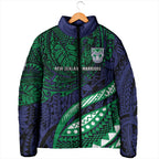 Personalised New Zealand Warriors Padded Jacket Polynesian Tribal Art Style With Fierce Warrior Mascot
