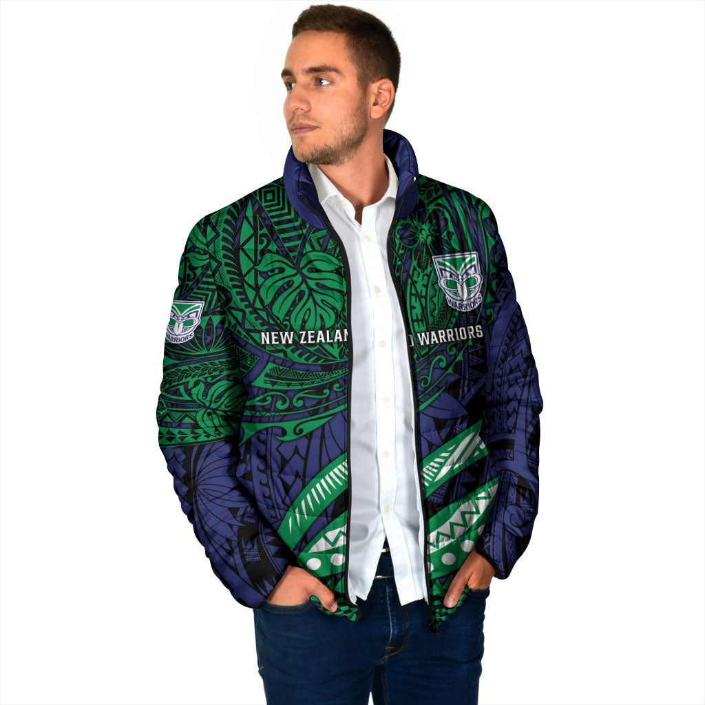 Personalised New Zealand Warriors Padded Jacket Polynesian Tribal Art Style With Fierce Warrior Mascot