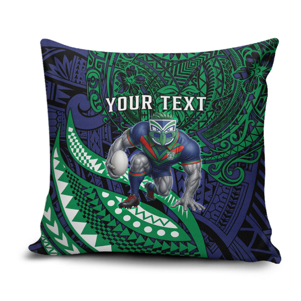 Personalised New Zealand Warriors Pillow Cover Polynesian Tribal Art Style With Fierce Warrior Mascot