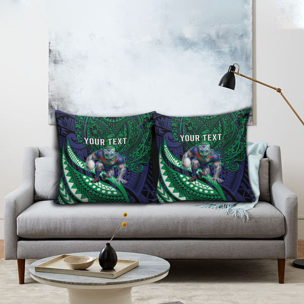 Personalised New Zealand Warriors Pillow Cover Polynesian Tribal Art Style With Fierce Warrior Mascot