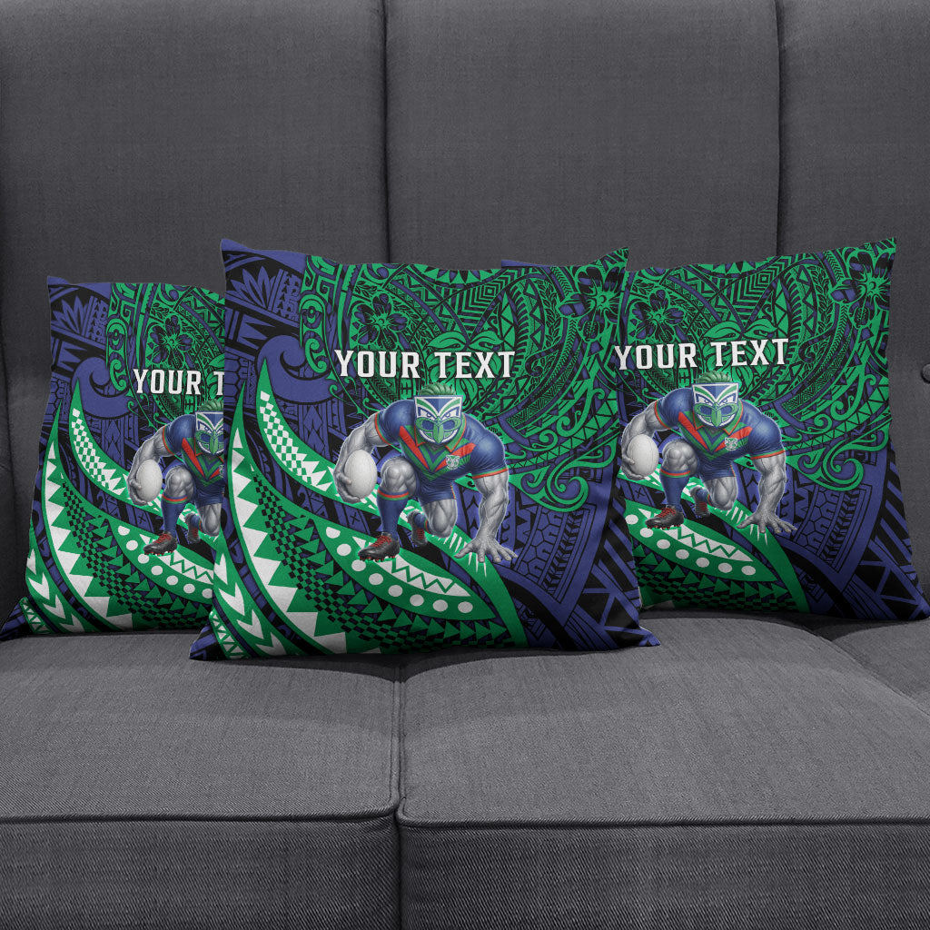 Personalised New Zealand Warriors Pillow Cover Polynesian Tribal Art Style With Fierce Warrior Mascot
