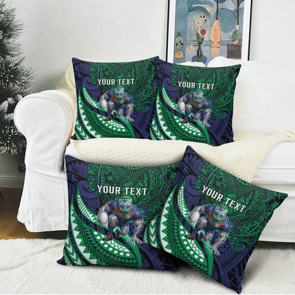 Personalised New Zealand Warriors Pillow Cover Polynesian Tribal Art Style With Fierce Warrior Mascot
