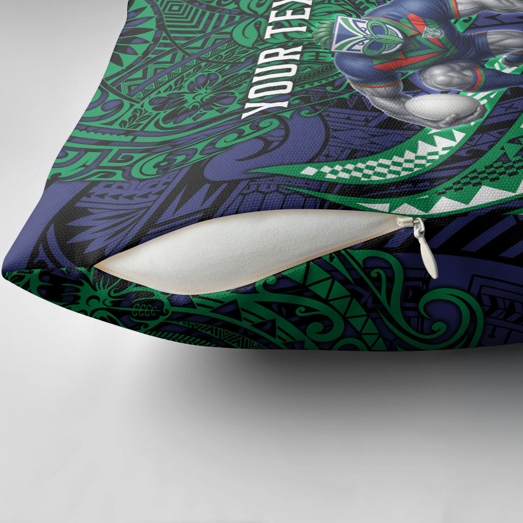 Personalised New Zealand Warriors Pillow Cover Polynesian Tribal Art Style With Fierce Warrior Mascot