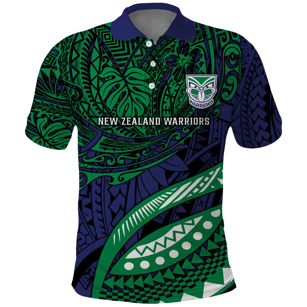 Personalised New Zealand Warriors Polo Shirt Polynesian Tribal Art Style With Fierce Warrior Mascot