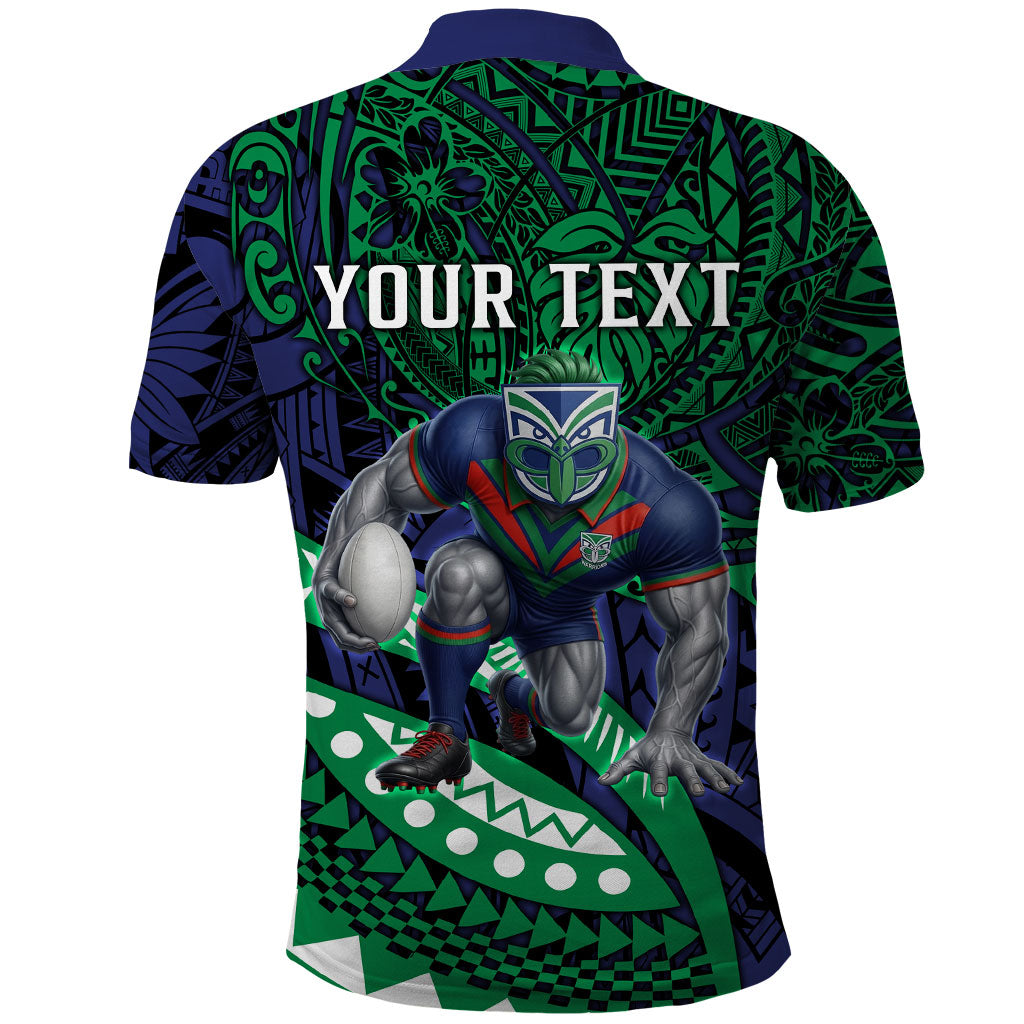 Personalised New Zealand Warriors Polo Shirt Polynesian Tribal Art Style With Fierce Warrior Mascot