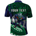 Personalised New Zealand Warriors Polo Shirt Polynesian Tribal Art Style With Fierce Warrior Mascot