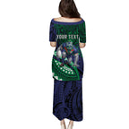 Personalised New Zealand Warriors Puletasi Polynesian Tribal Art Style With Fierce Warrior Mascot