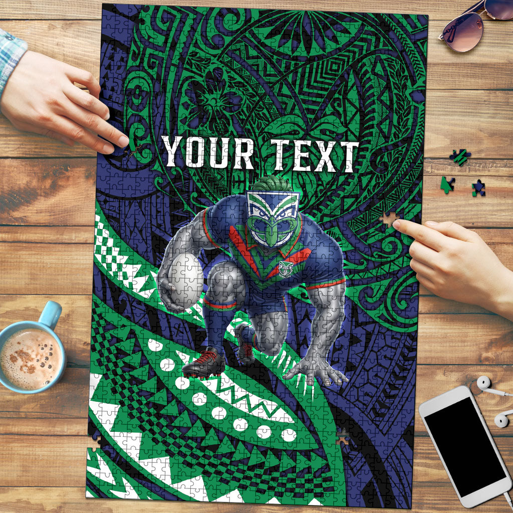Personalised New Zealand Warriors Puzzle Polynesian Tribal Art Style With Fierce Warrior Mascot