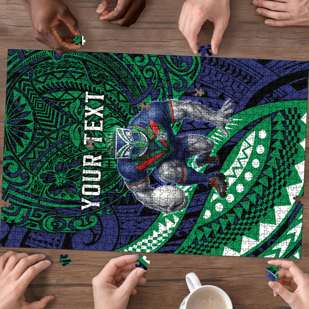Personalised New Zealand Warriors Puzzle Polynesian Tribal Art Style With Fierce Warrior Mascot
