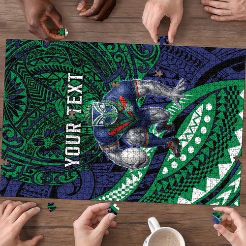 Personalised New Zealand Warriors Puzzle Polynesian Tribal Art Style With Fierce Warrior Mascot
