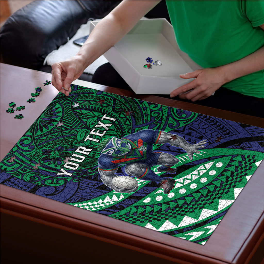 Personalised New Zealand Warriors Puzzle Polynesian Tribal Art Style With Fierce Warrior Mascot