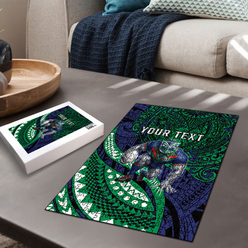 Personalised New Zealand Warriors Puzzle Polynesian Tribal Art Style With Fierce Warrior Mascot