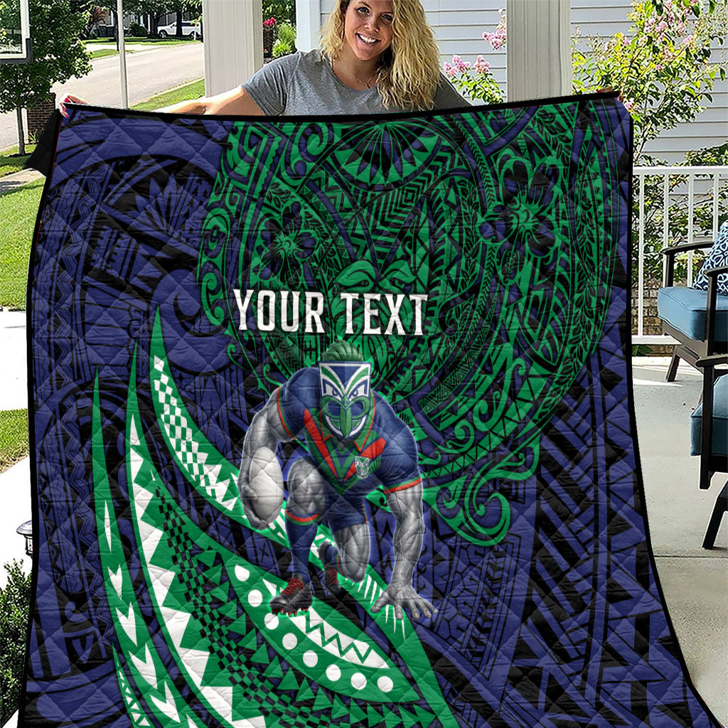 Personalised New Zealand Warriors Quilt Polynesian Tribal Art Style With Fierce Warrior Mascot