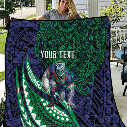 Personalised New Zealand Warriors Quilt Polynesian Tribal Art Style With Fierce Warrior Mascot