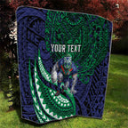 Personalised New Zealand Warriors Quilt Polynesian Tribal Art Style With Fierce Warrior Mascot