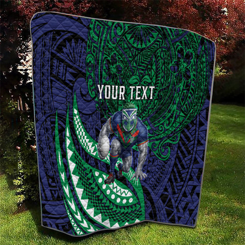 Personalised New Zealand Warriors Quilt Polynesian Tribal Art Style With Fierce Warrior Mascot