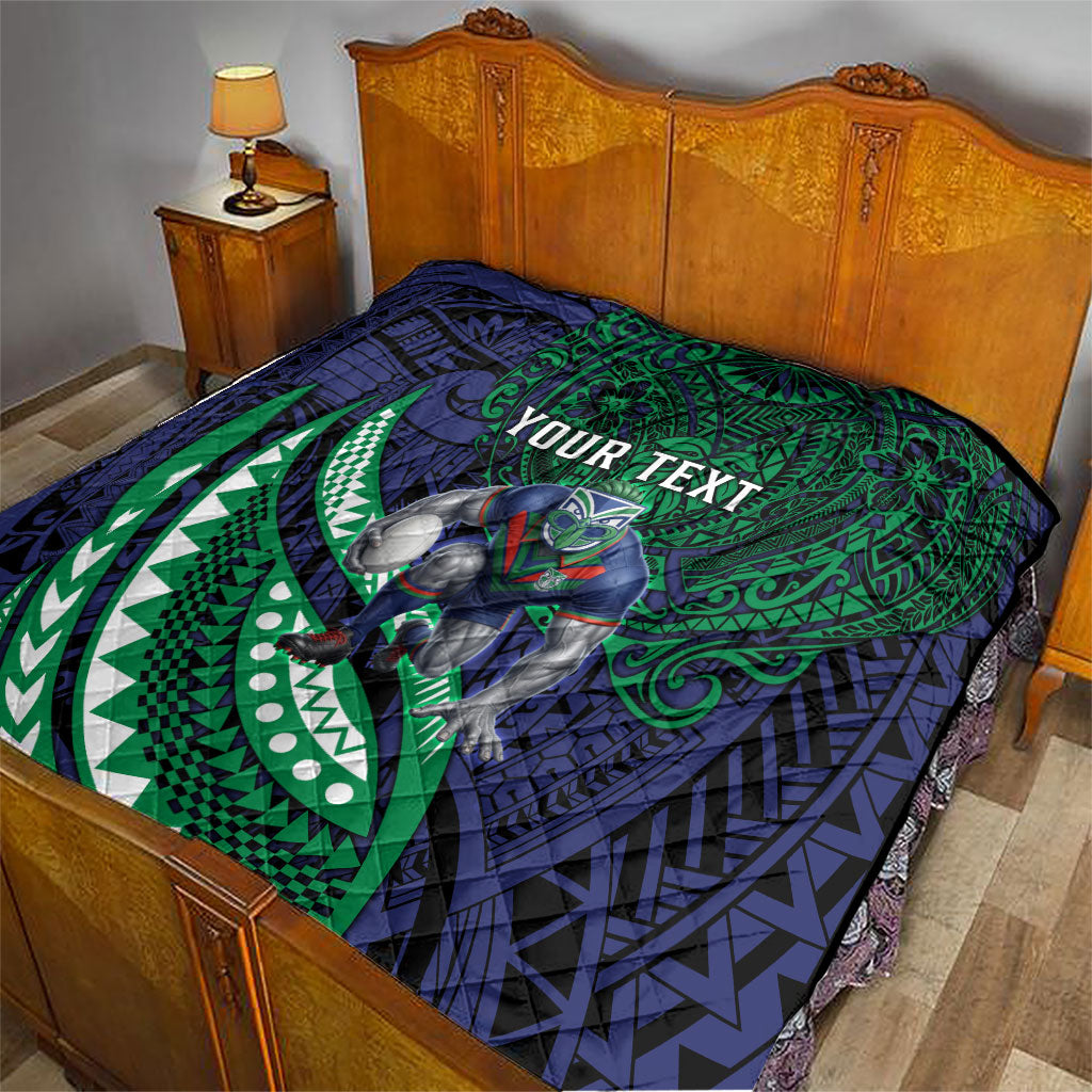 Personalised New Zealand Warriors Quilt Polynesian Tribal Art Style With Fierce Warrior Mascot