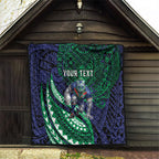 Personalised New Zealand Warriors Quilt Polynesian Tribal Art Style With Fierce Warrior Mascot