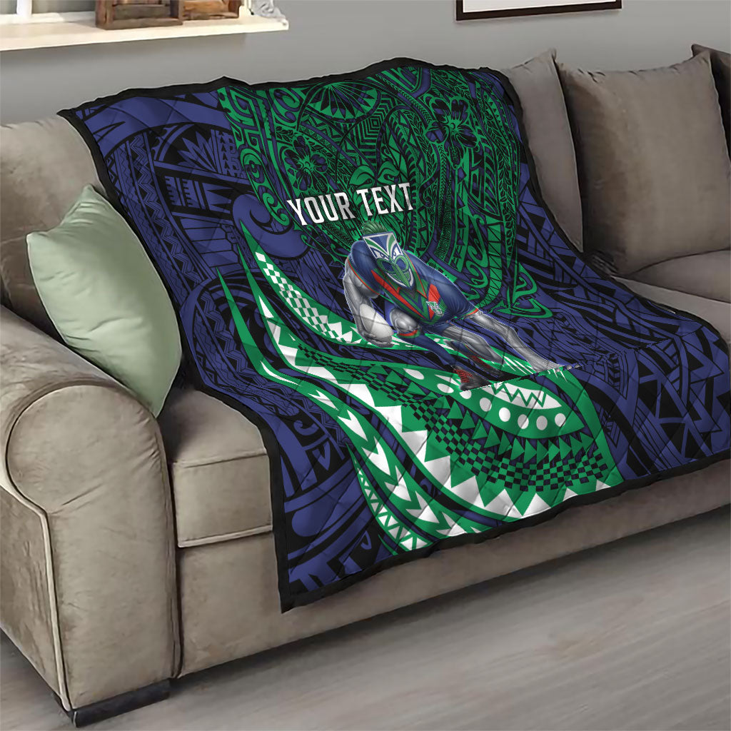 Personalised New Zealand Warriors Quilt Polynesian Tribal Art Style With Fierce Warrior Mascot