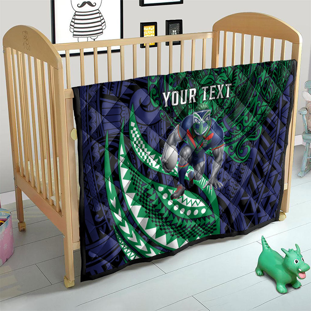 Personalised New Zealand Warriors Quilt Polynesian Tribal Art Style With Fierce Warrior Mascot