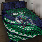 Personalised New Zealand Warriors Quilt Bed Set Polynesian Tribal Art Style With Fierce Warrior Mascot