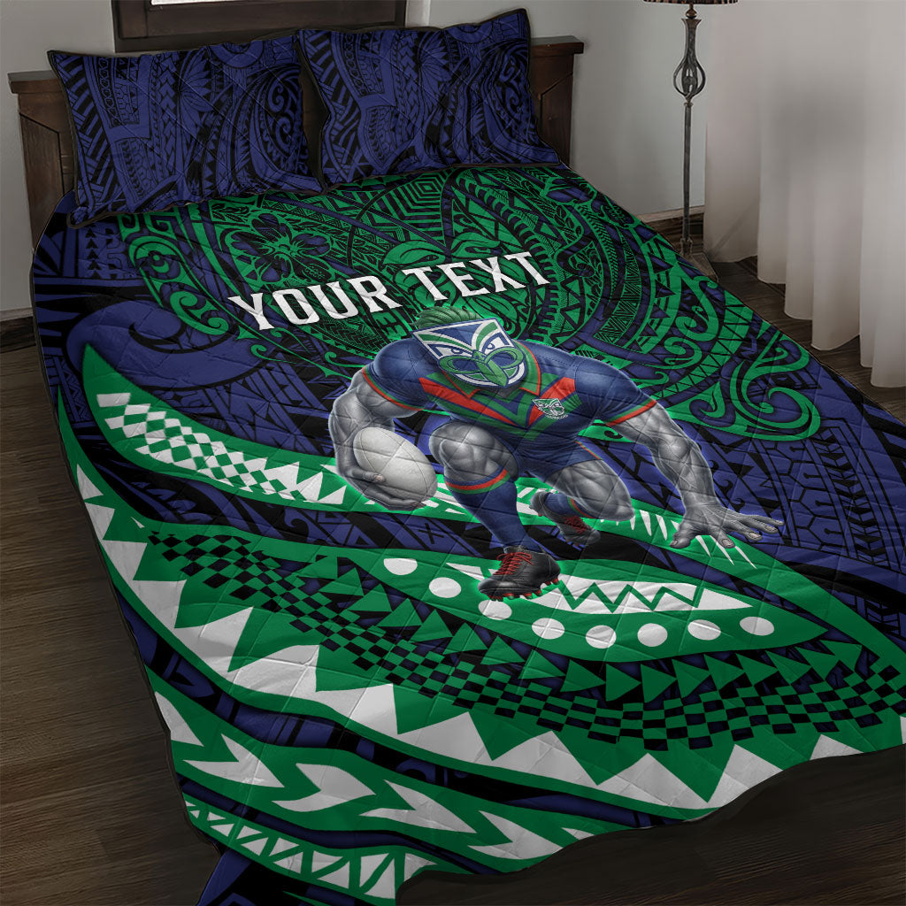 Personalised New Zealand Warriors Quilt Bed Set Polynesian Tribal Art Style With Fierce Warrior Mascot