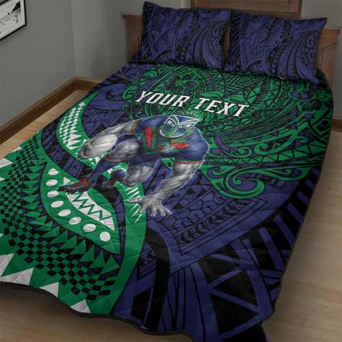 Personalised New Zealand Warriors Quilt Bed Set Polynesian Tribal Art Style With Fierce Warrior Mascot