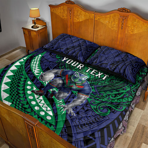 Personalised New Zealand Warriors Quilt Bed Set Polynesian Tribal Art Style With Fierce Warrior Mascot