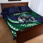 Personalised New Zealand Warriors Quilt Bed Set Polynesian Tribal Art Style With Fierce Warrior Mascot