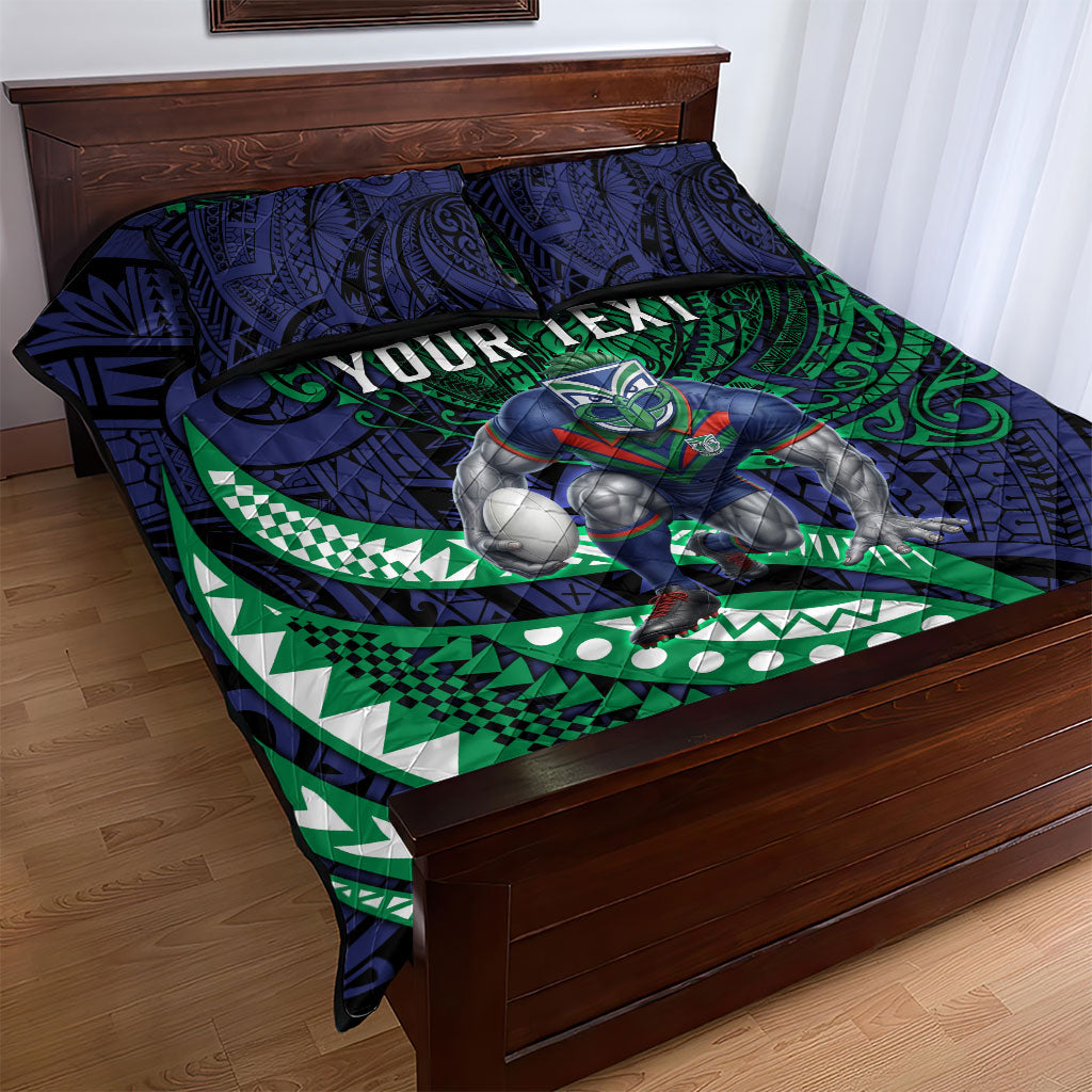 Personalised New Zealand Warriors Quilt Bed Set Polynesian Tribal Art Style With Fierce Warrior Mascot