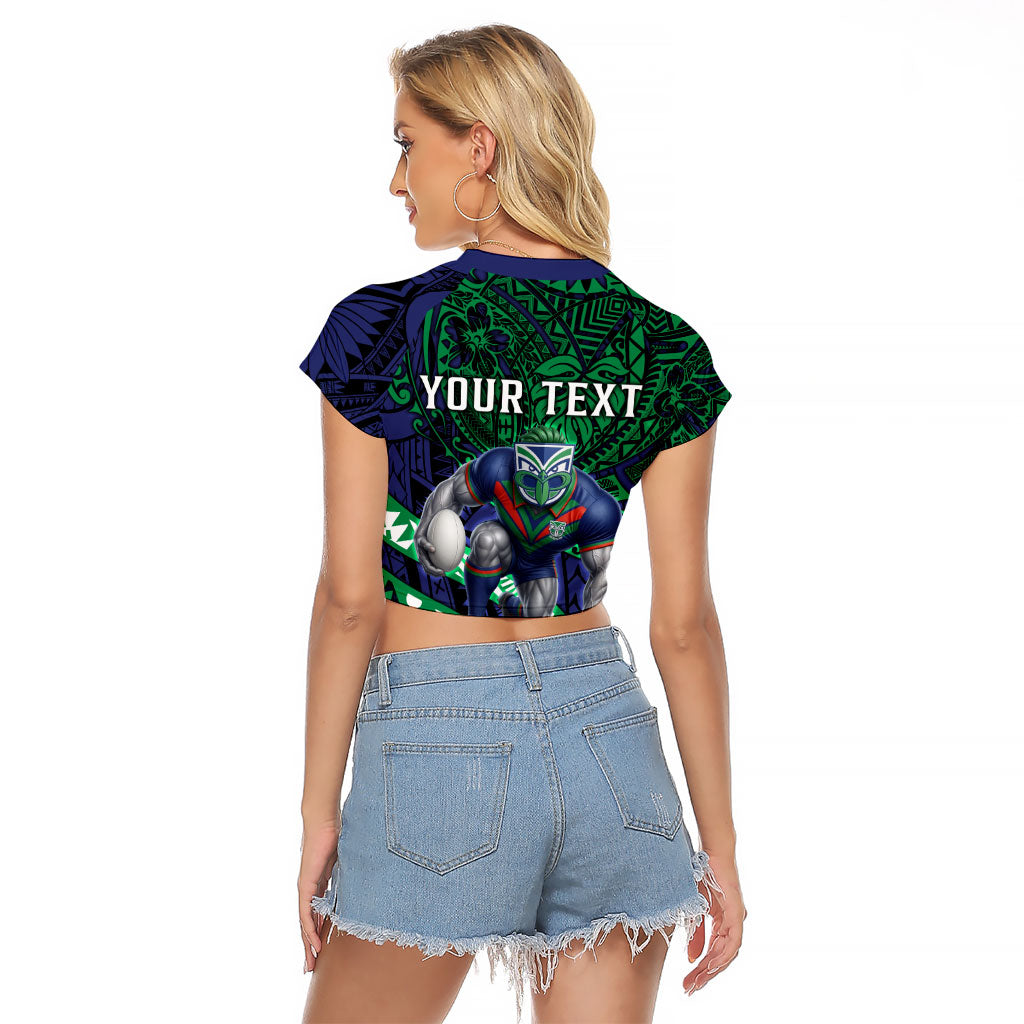 Personalised New Zealand Warriors Raglan Cropped T Shirt Polynesian Tribal Art Style With Fierce Warrior Mascot