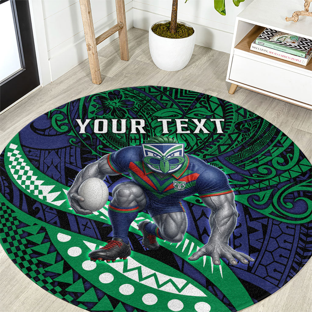 Personalised New Zealand Warriors Round Carpet Polynesian Tribal Art Style With Fierce Warrior Mascot