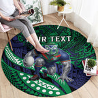 Personalised New Zealand Warriors Round Carpet Polynesian Tribal Art Style With Fierce Warrior Mascot